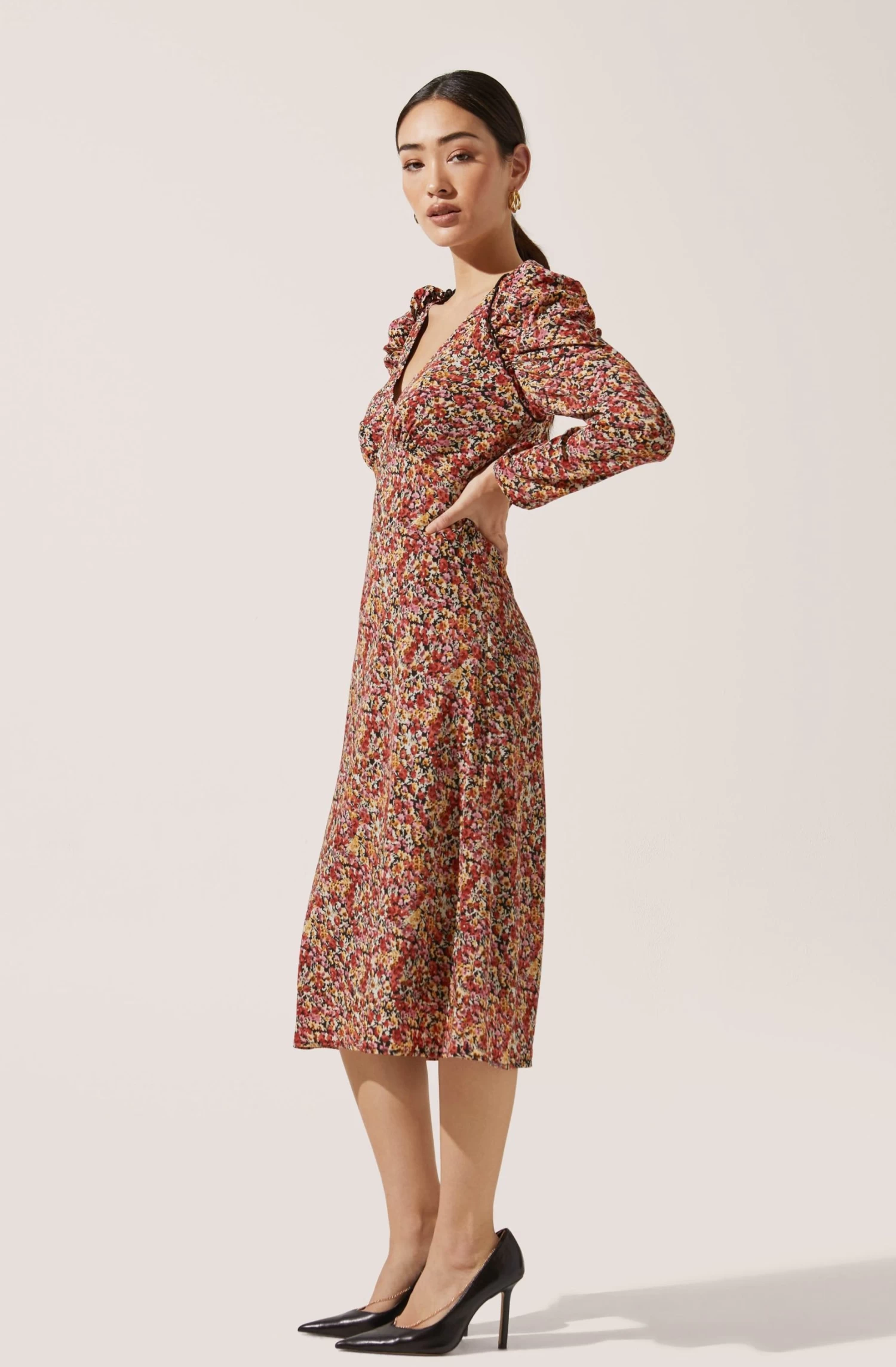 Ruched Sleeve Floral Midi 5 Ruched Sleeve Floral Midi - Image 3