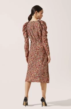 Ruched Sleeve Floral Midi 9 Ruched Sleeve Floral Midi -Chic Outfit Shop ADR100758 BLACK REDMULTIFLORAL 4