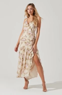 Kiana Floral Ruched Midi Dress