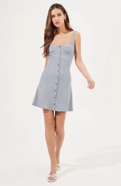 Serafina Ribbed Knit Button Down Dress 21 Serafina Ribbed Knit Button Down Dress -Chic Outfit Shop ADR100868 BLUE GREY 1
