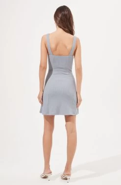 Serafina Ribbed Knit Button Down Dress 24 Serafina Ribbed Knit Button Down Dress -Chic Outfit Shop ADR100868 BLUE GREY 5