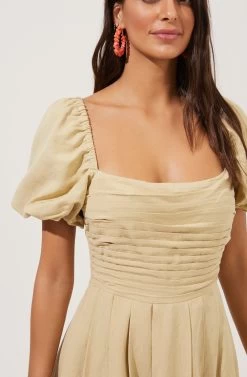 Short Bubble Sleeve Dress -Chic Outfit Shop ADR100920 DUSTYYELLOW 3