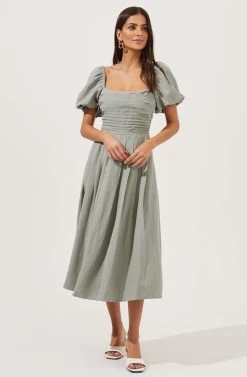 Short Bubble Sleeve Dress -Chic Outfit Shop ADR100920 SAGE 1