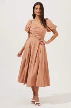 Short Bubble Sleeve Dress -Chic Outfit Shop ADR100920 TAN 2