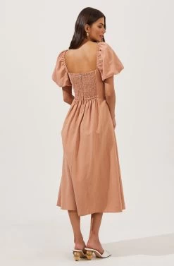 Short Bubble Sleeve Dress -Chic Outfit Shop ADR100920 TAN 5