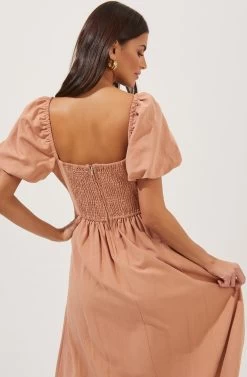 Short Bubble Sleeve Dress -Chic Outfit Shop ADR100920 TAN 6