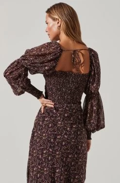 Dominique Floral Long Sleeve Midi Dress -Chic Outfit Shop ADR100955 PURPLEMULTI 3