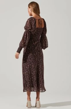 Dominique Floral Long Sleeve Midi Dress -Chic Outfit Shop ADR100955 PURPLEMULTI 4