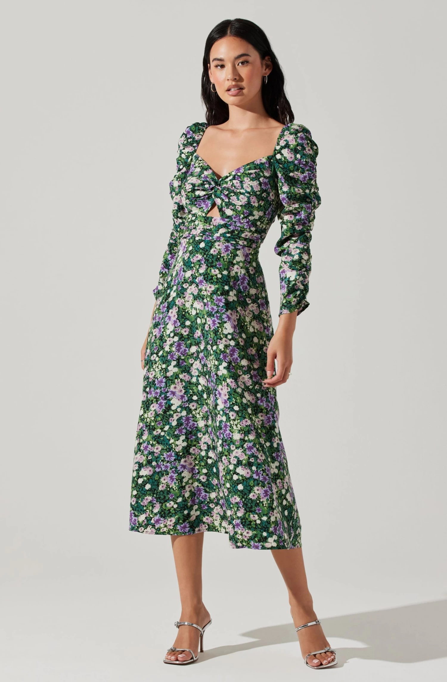 Floral Long Sleeve Twist Keyhole Front Midi Dress 5 Floral Long Sleeve Twist Keyhole Front Midi Dress - Image 3