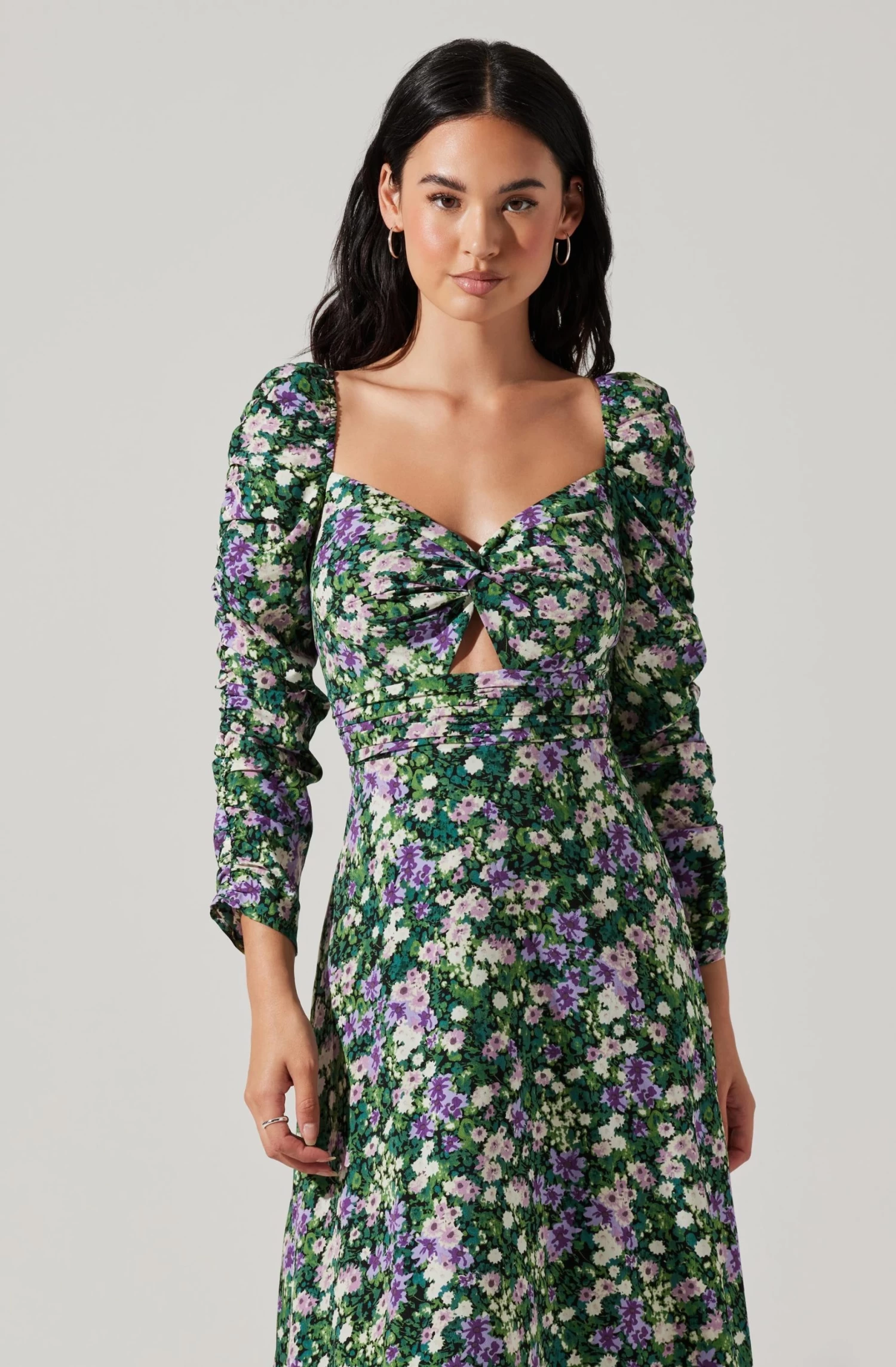 Floral Long Sleeve Twist Keyhole Front Midi Dress 6 Floral Long Sleeve Twist Keyhole Front Midi Dress - Image 4