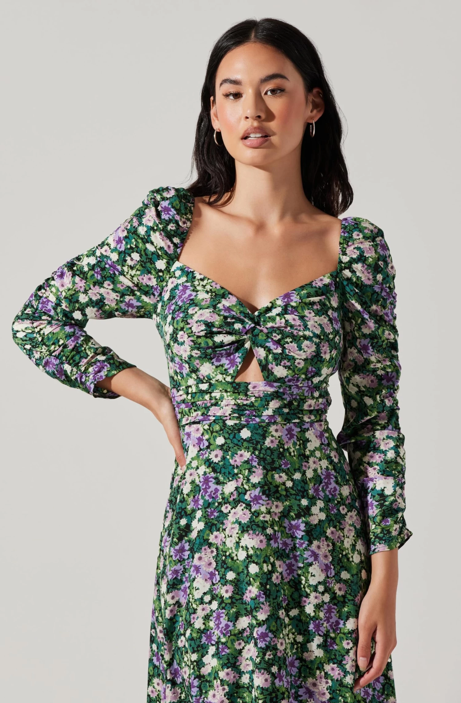 Floral Long Sleeve Twist Keyhole Front Midi Dress 4 Floral Long Sleeve Twist Keyhole Front Midi Dress - Image 2