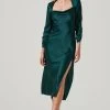 Gracie Long Sleeve Cutout Satin Midi Dress -Chic Outfit Shop ADR101065 HUNTERGREEN 1