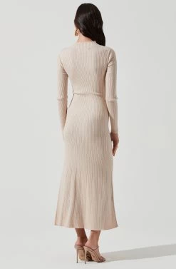 Long Sleeve Hi Slit Midi Sweater Dress -Chic Outfit Shop ADR101085 CREAM 0527