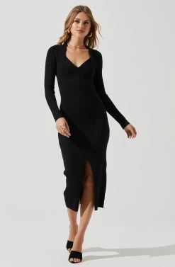 Long Sleeve Twist Front Sweater Dress