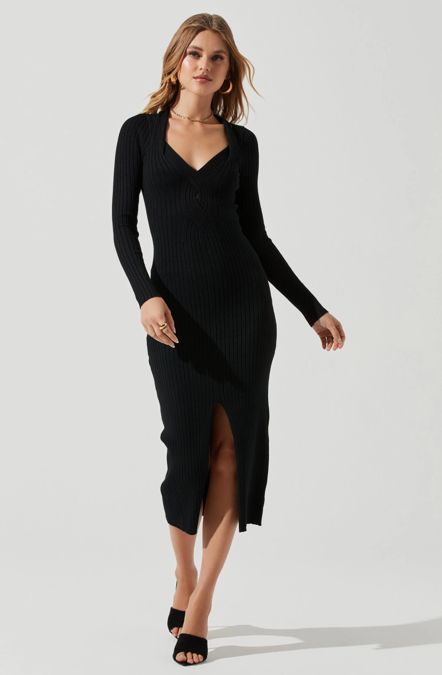 Long Sleeve Twist Front Sweater Dress 3 Long Sleeve Twist Front Sweater Dress