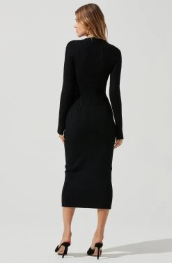 Long Sleeve Twist Front Sweater Dress 14 Long Sleeve Twist Front Sweater Dress -Chic Outfit Shop ADR101099 BLACK 0850