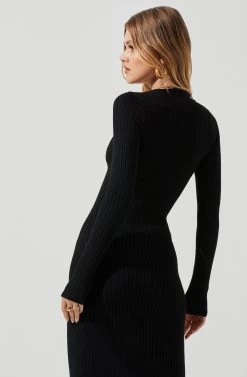 Long Sleeve Twist Front Sweater Dress 17 Long Sleeve Twist Front Sweater Dress -Chic Outfit Shop ADR101099 BLACK 0855