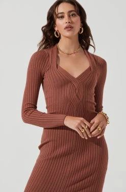 Long Sleeve Twist Front Sweater Dress 20 Long Sleeve Twist Front Sweater Dress -Chic Outfit Shop ADR101099 DUSTYMAUVE 1238