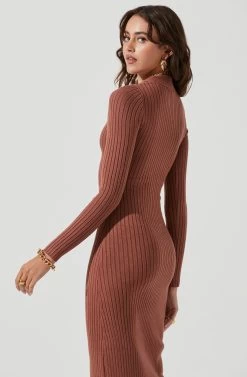 Long Sleeve Twist Front Sweater Dress 21 Long Sleeve Twist Front Sweater Dress -Chic Outfit Shop ADR101099 DUSTYMAUVE 1247