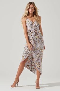 Giselle Floral Twist Front Midi Dress 20 Giselle Floral Twist Front Midi Dress -Chic Outfit Shop ADR101136 LAVENDERGOLDFLORAL 0232