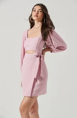 Center Cutout Wrap Skirt Mini Dress 30 Center Cutout Wrap Skirt Mini Dress -Chic Outfit Shop ADR101202 PINK 4