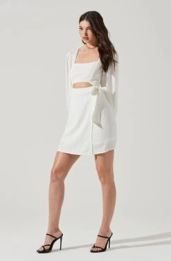 Center Cutout Wrap Skirt Mini Dress 35 Center Cutout Wrap Skirt Mini Dress -Chic Outfit Shop ADR101202 WHITE 1
