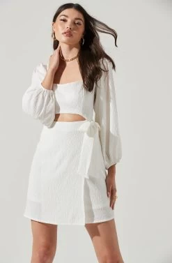Center Cutout Wrap Skirt Mini Dress 33 Center Cutout Wrap Skirt Mini Dress -Chic Outfit Shop ADR101202 WHITE 3