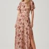 Katrina Floral Cutout Flutter Sleeve Maxi Dress -Chic Outfit Shop ADR101301 TAUPEFUCHSIAFLORAL 0184