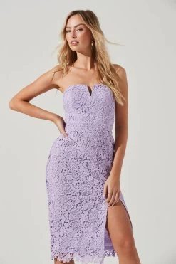 Kalena Strapless Sweetheart Lace Midi Dress -Chic Outfit Shop ADR101312 LAVENDER 0486