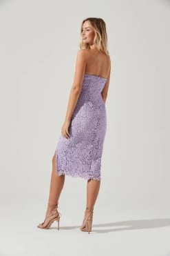 Kalena Strapless Sweetheart Lace Midi Dress -Chic Outfit Shop ADR101312 LAVENDER 0489