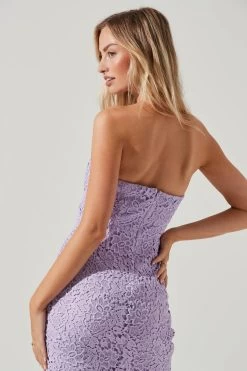 Kalena Strapless Sweetheart Lace Midi Dress -Chic Outfit Shop ADR101312 LAVENDER 0492