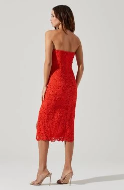 Kalena Strapless Sweetheart Lace Midi Dress -Chic Outfit Shop ADR101312 TANGERINE 4