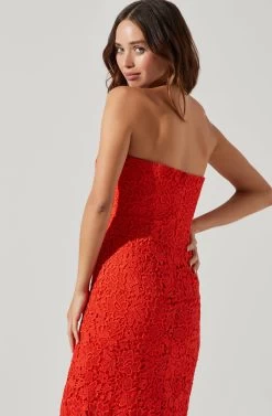 Kalena Strapless Sweetheart Lace Midi Dress -Chic Outfit Shop ADR101312 TANGERINE 5