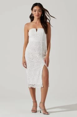 Kalena Strapless Sweetheart Lace Midi Dress -Chic Outfit Shop ADR101312 WHITE 1125