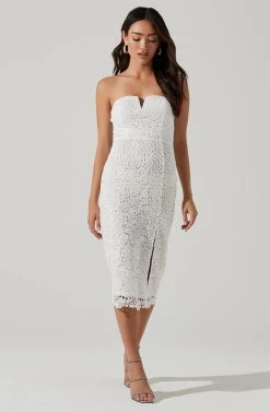 Kalena Strapless Sweetheart Lace Midi Dress -Chic Outfit Shop ADR101312 WHITE 1130