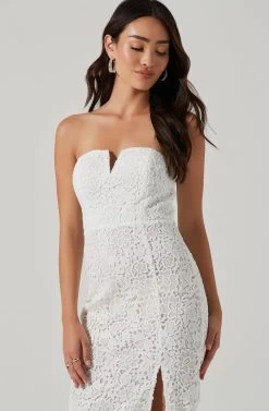 Kalena Strapless Sweetheart Lace Midi Dress -Chic Outfit Shop ADR101312 WHITE 1134