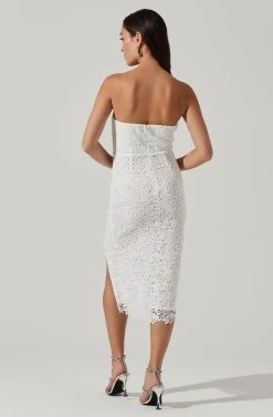 Kalena Strapless Sweetheart Lace Midi Dress -Chic Outfit Shop ADR101312 WHITE 1141