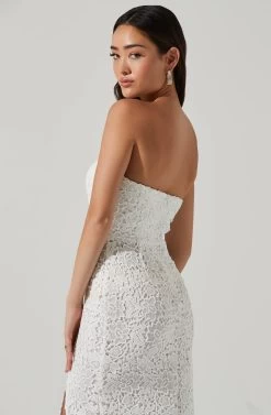 Kalena Strapless Sweetheart Lace Midi Dress -Chic Outfit Shop ADR101312 WHITE 1143
