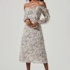 Off Shoulder Long Sleeve Cinched Bust Midi Dress -Chic Outfit Shop ADR101313 BLUEMULTIFLORAL 2 4a474dcc e5cc 461d bec7 8c1d4699f3bc