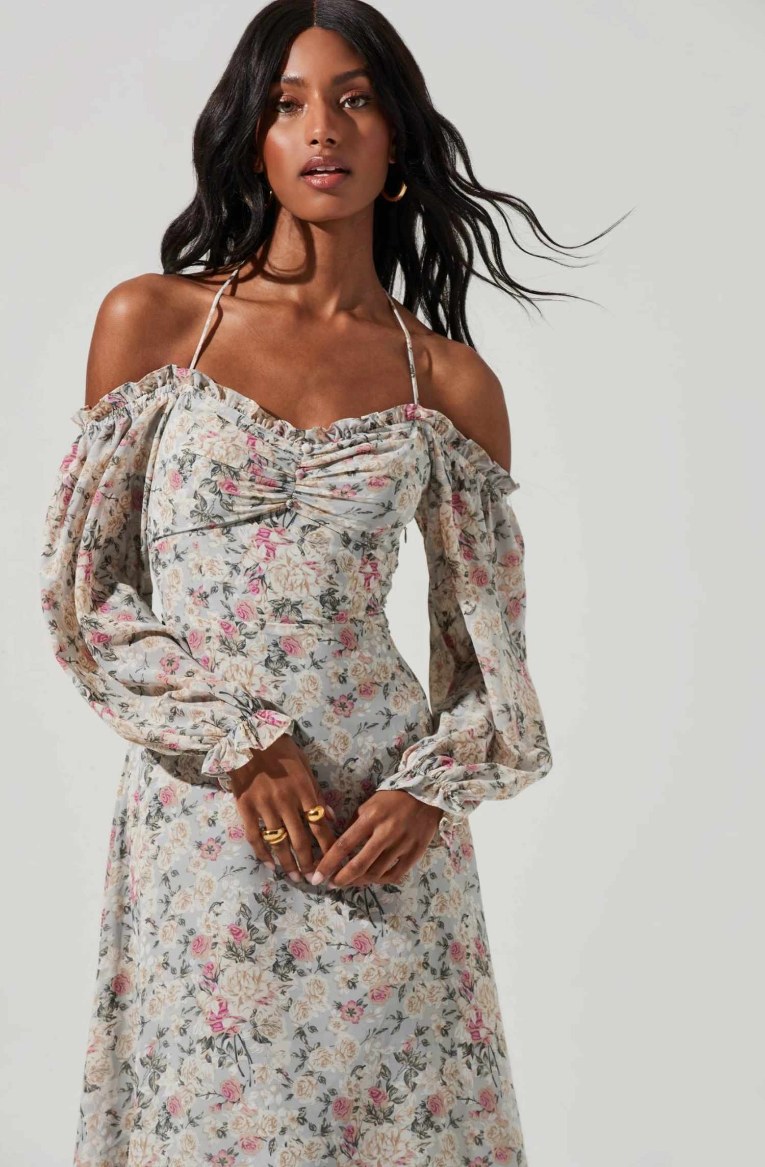 Off Shoulder Long Sleeve Cinched Bust Midi Dress 4 Off Shoulder Long Sleeve Cinched Bust Midi Dress - Image 2