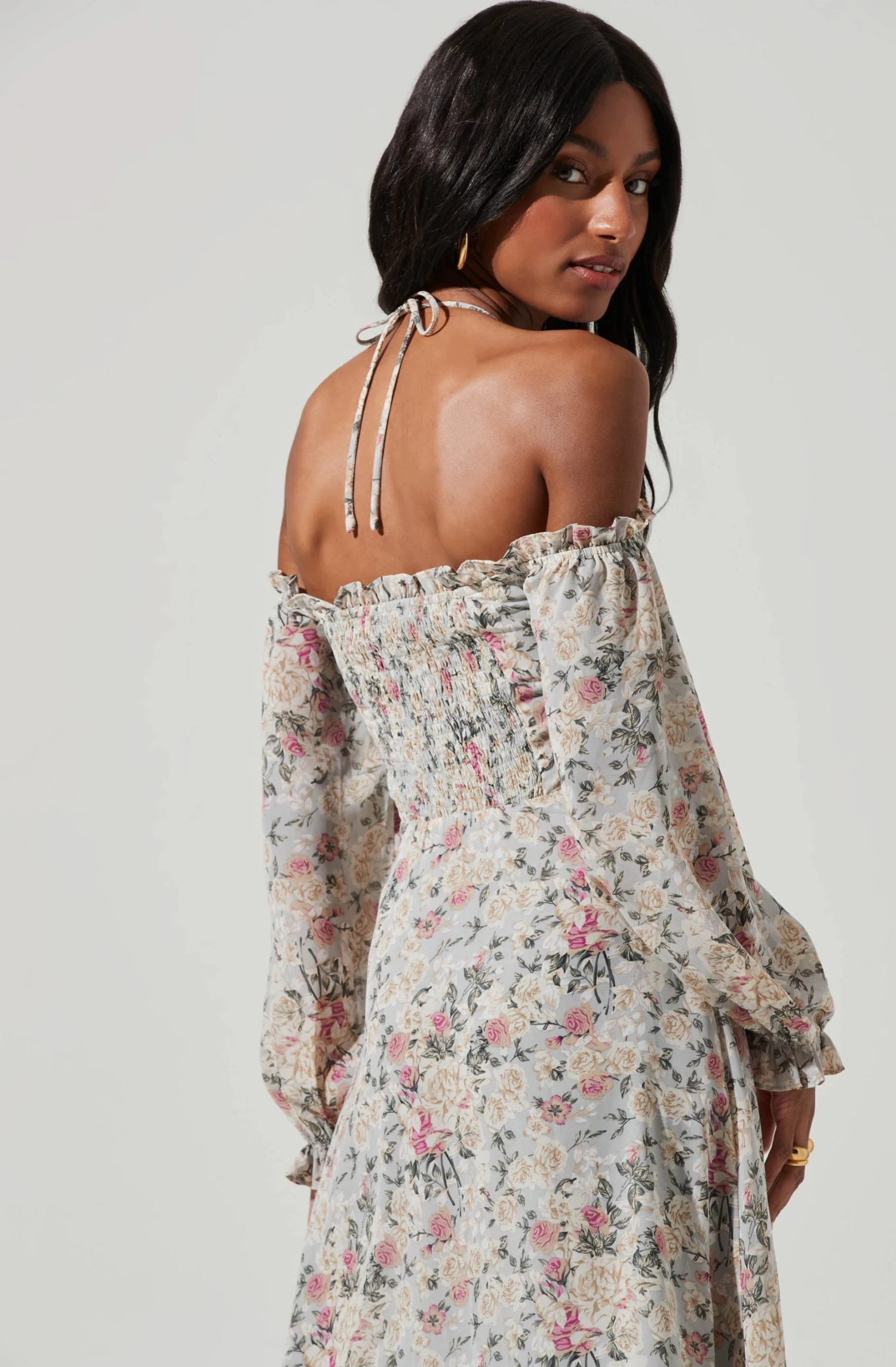 Off Shoulder Long Sleeve Cinched Bust Midi Dress 5 Off Shoulder Long Sleeve Cinched Bust Midi Dress - Image 3