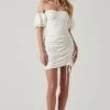 Off Shoulder Ruched Mini Dress -Chic Outfit Shop ADR101351J WHITE 1