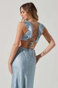 Nyla Satin Side Cutout Lace Up Midi Dress -Chic Outfit Shop ADR101397 BLUE 5