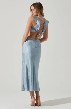 Nyla Satin Side Cutout Lace Up Midi Dress -Chic Outfit Shop ADR101397 BLUE 6