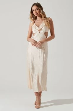 Nyla Satin Side Cutout Lace Up Midi Dress -Chic Outfit Shop ADR101397 CREAM 2