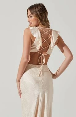 Nyla Satin Side Cutout Lace Up Midi Dress -Chic Outfit Shop ADR101397 CREAM 5