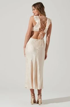 Nyla Satin Side Cutout Lace Up Midi Dress -Chic Outfit Shop ADR101397 CREAM 6