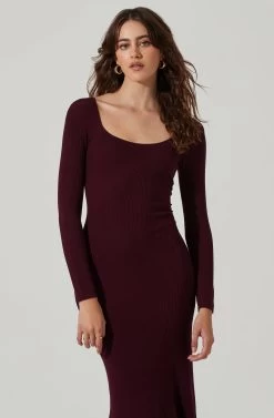 Long Sleeve Cutout Midi Dress -Chic Outfit Shop ADR101428 RAISIN 3