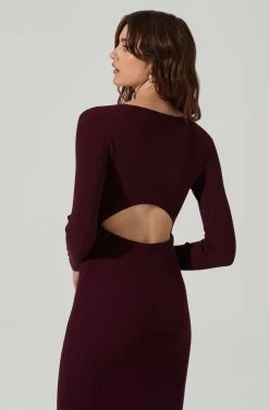 Long Sleeve Cutout Midi Dress -Chic Outfit Shop ADR101428 RAISIN 4