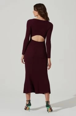 Long Sleeve Cutout Midi Dress -Chic Outfit Shop ADR101428 RAISIN 5